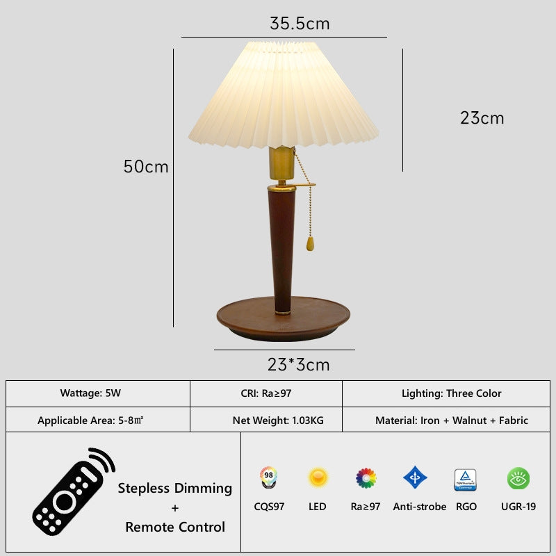 Classic Retro Pleated Wooden Table Lamp