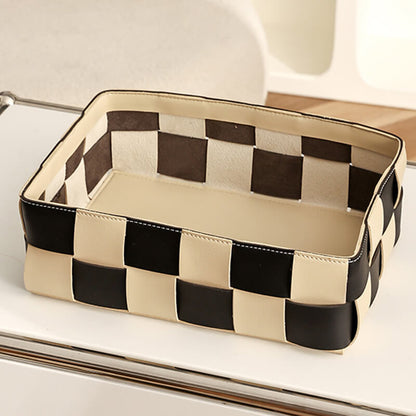 Leather Grid Desktop Storage Basket