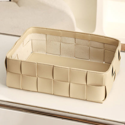 Leather Grid Desktop Storage Basket