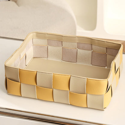 Leather Grid Desktop Storage Basket