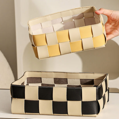 Leather Grid Desktop Storage Basket